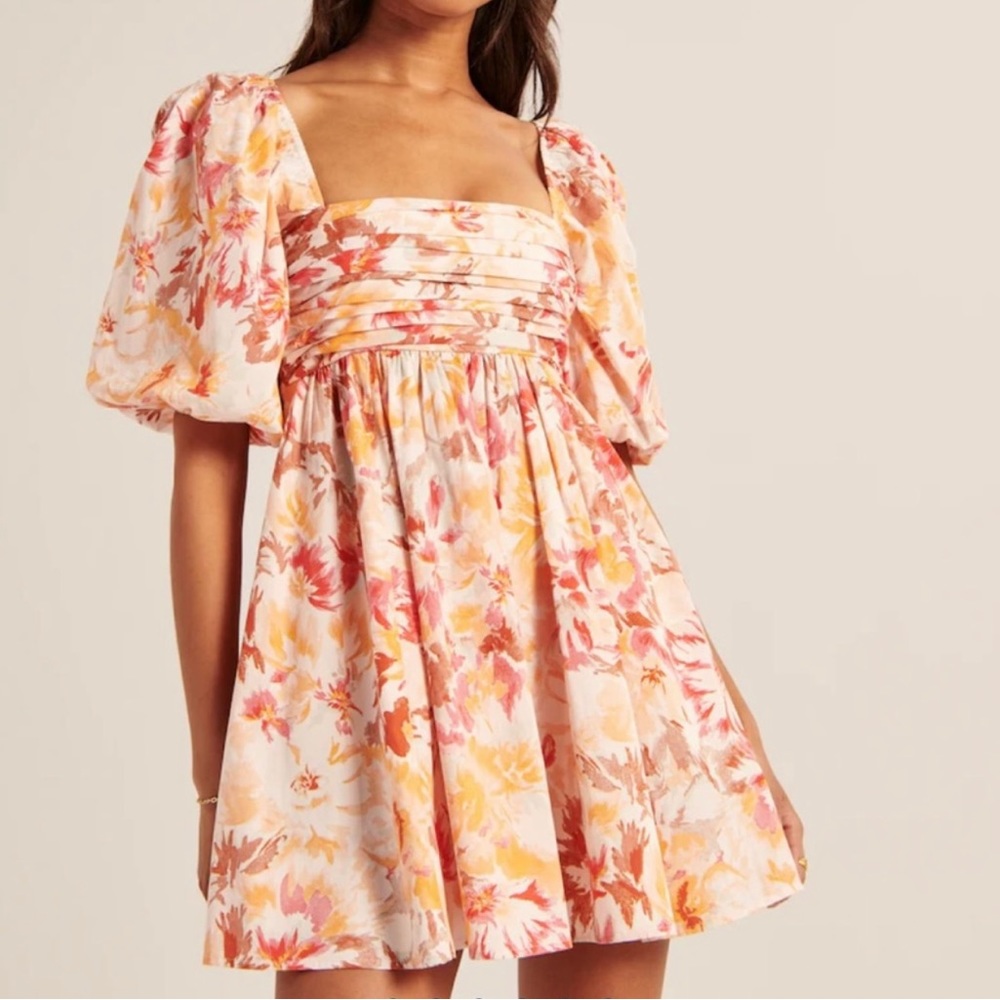 Abercrombie ruched Brodice puff sleeve floral dress